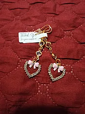 Modne naušnice „Pink Bow Heart” s prozirnim kristalima — thumbnail 1