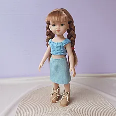 Set odjeće za lutke Paola Reina - dugi žuti džemper i jeans suknja — minijatura 4